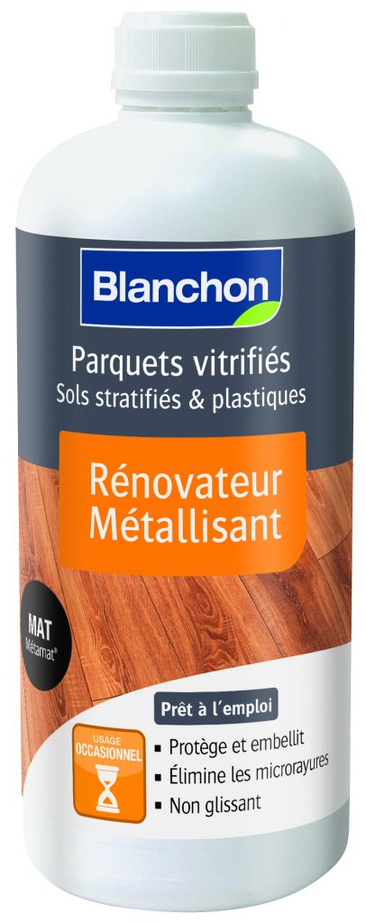 Produit Blanchon pour parquets vitrifiés et sols stratifiés, rénovateur métallisant.